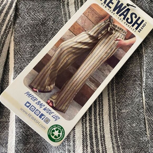 Rewash Brand Striped Linen Blend Paper Bag Wide Leg Pants Size L New - Picture 9 of 11